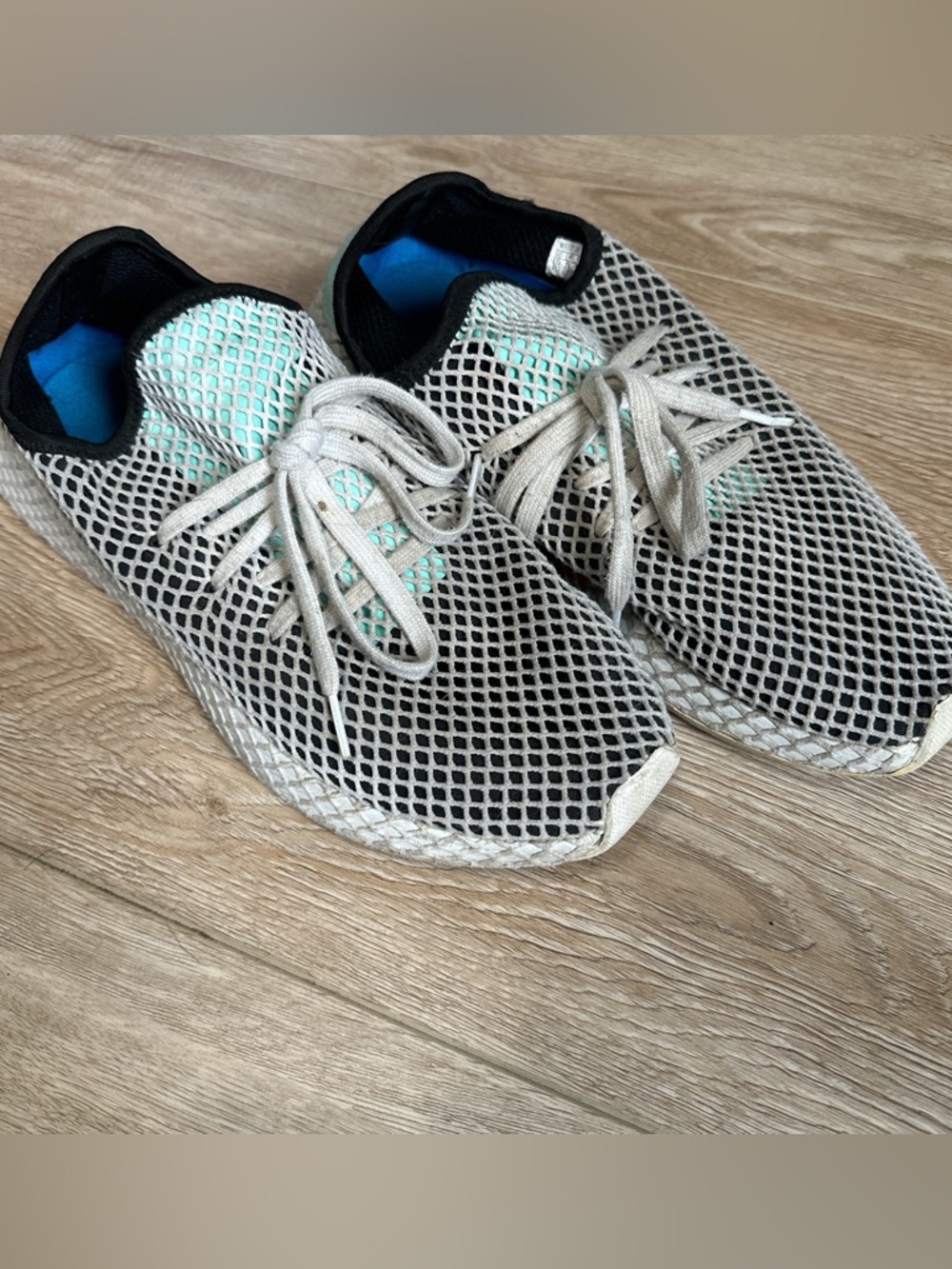 Adidas Deerupt Mesh Slip-On Sneakers in Black, Mint & Blue Men’s 11.5